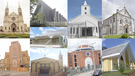 Catedral Basílica Menor de N.S.da Luz, Pç. Tiradentes; Igreja Nossa Senhora Medianeira, na Água Verde; Igreja São Carlos Borromeu, em Jardim das Américas; Igreja Imaculada Conceição, Atuba; Paróquia de Nossa Senhora Aparecida, no Seminário; Igreja N.S.do Guadalupe, Centro; Igreja Nossa Senhora da Conceição, Butiatuvinha; Igreja do Espírito Santo, Centro Cívico; Igreja Santa Luzia, Barigui das Mercês