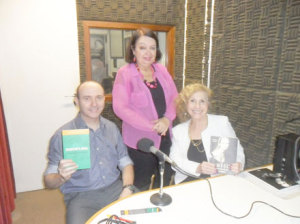 Zélia Sell e os escritores Allan Sant’Ana e Noivels Araldi