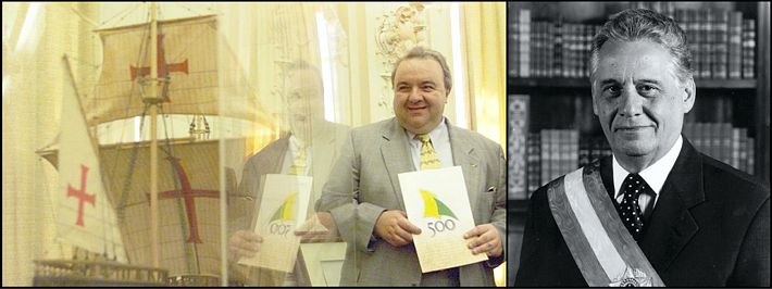 Figura da Nau Capitania com Rafael Valdomiro Greca de Macedo: ministro do fiasco, e Fernando Henrique Cardoso: presidente