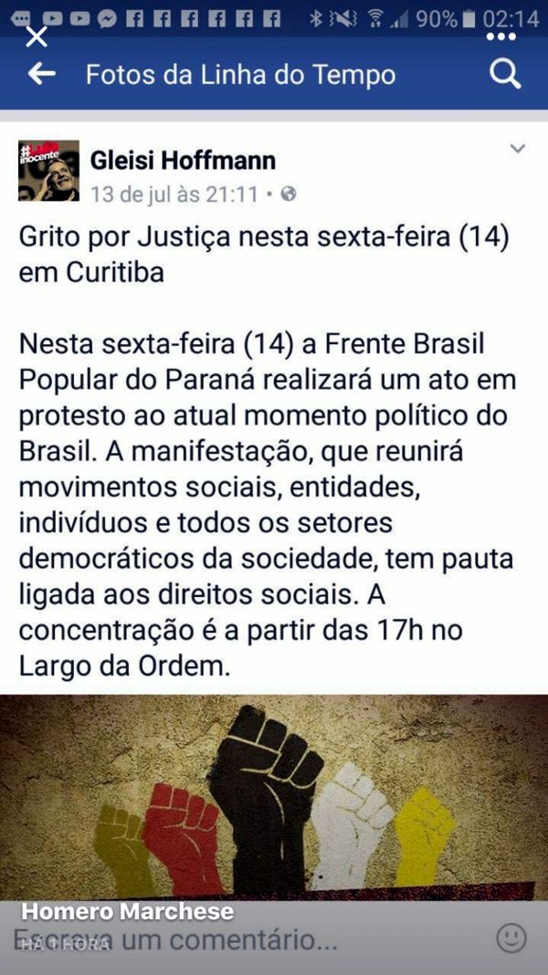 A convocação para a baderna veio de várias entidades ligadas ao PT. Uma senadora chegou a postar convocação no Facebook. Depois ela retirou, mas a mensagem foi registrada.