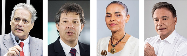 João Goulart Filho: sem diploma universitário; Fernando Haddad: tem doutorado pela USP; Marina Silva e Alvaro Dias: formados em História