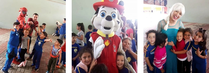 Semana da Criança no Centro de Educação João Paulo II: Homem Aranha, Marshall (da Patrulha Canina) e Frozen.