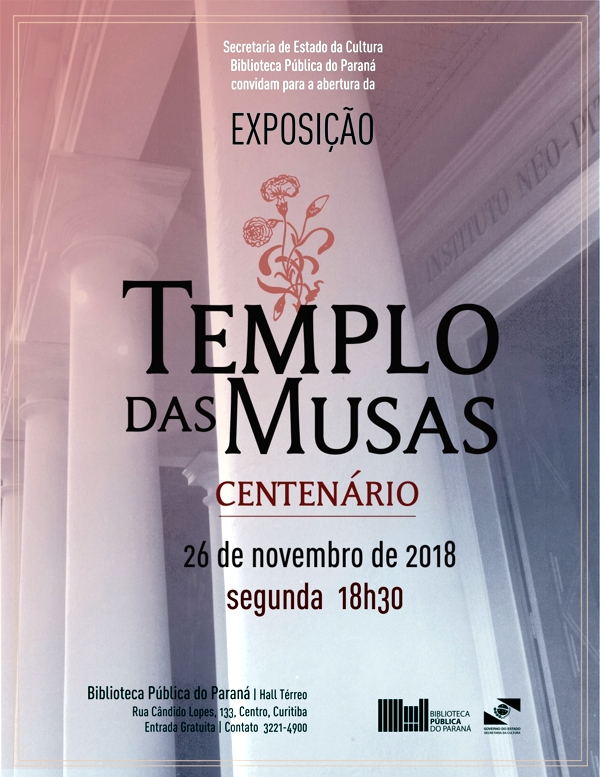 Convite abertura de exposição do centenário do Templo das Musas