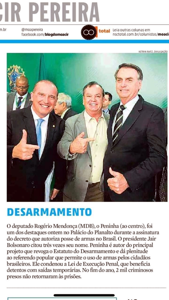 Ministro Onyx, Bolsonaro e Rogério “Peninha” Mendonça (Foto: Facebook)
